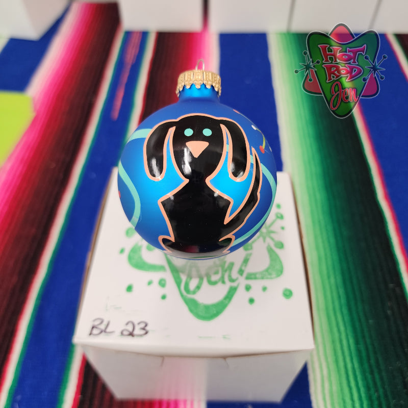 Hand pinstriped/painted glass ornament by Hot Rod Jen