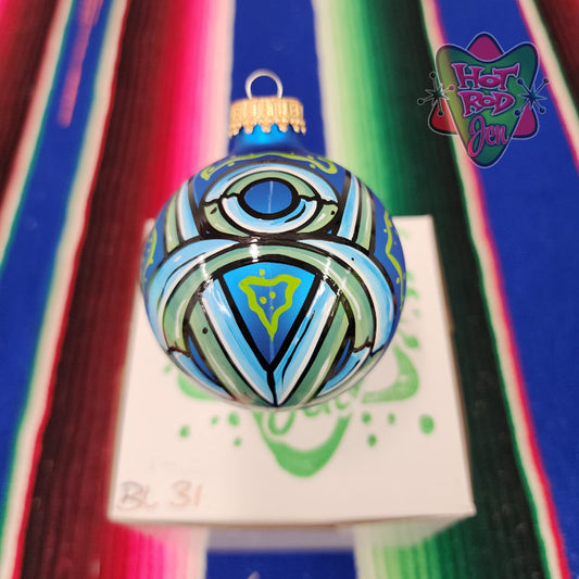 Hand pinstriped/painted glass ornament by Hot Rod Jen