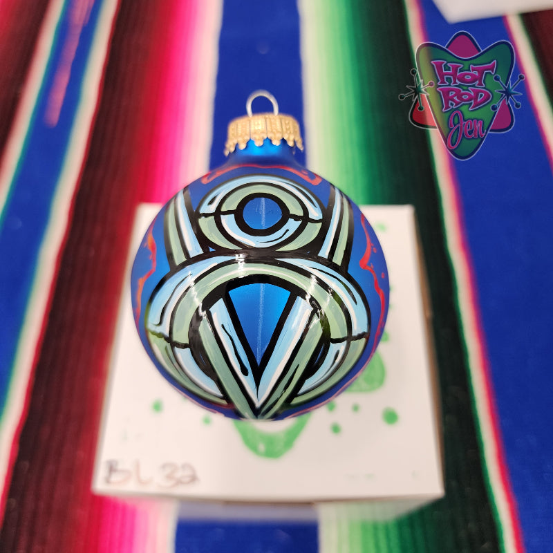 Hand pinstriped/painted glass ornament by Hot Rod Jen