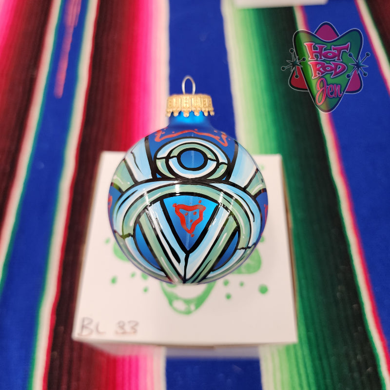 Hand pinstriped/painted glass ornament by Hot Rod Jen