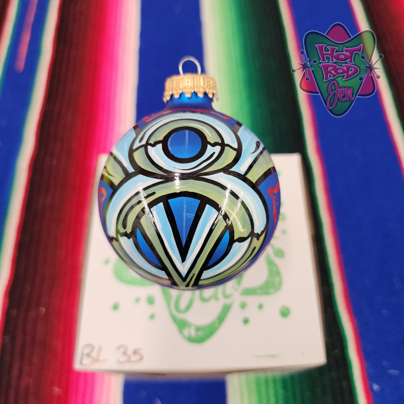 Hand pinstriped/painted glass ornament by Hot Rod Jen