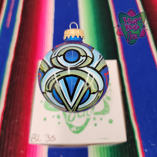 Hand pinstriped/painted glass ornament by Hot Rod Jen