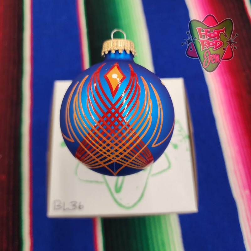 Hand pinstriped/painted glass ornament by Hot Rod Jen