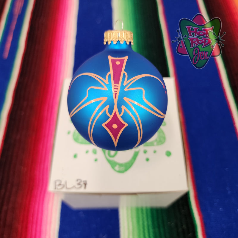 Hand pinstriped/painted glass ornament by Hot Rod Jen