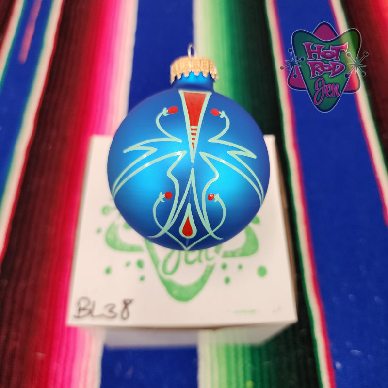 Hand pinstriped/painted glass ornament by Hot Rod Jen