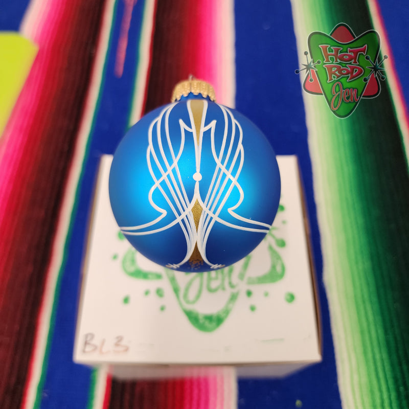 Hand pinstriped/painted glass ornament by Hot Rod Jen