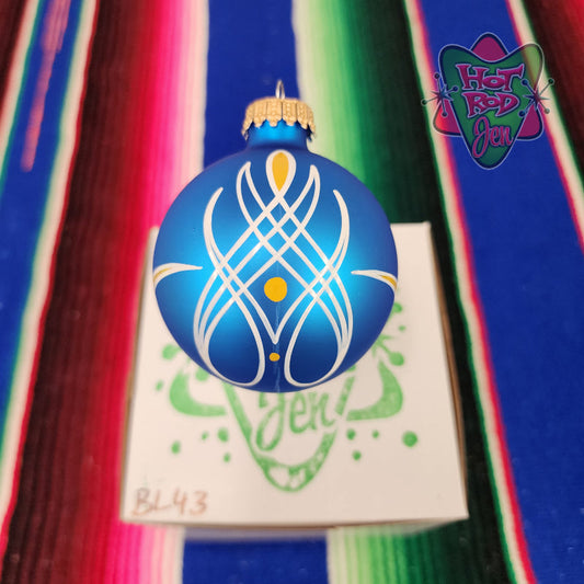 Hand pinstriped/painted glass ornament by Hot Rod Jen