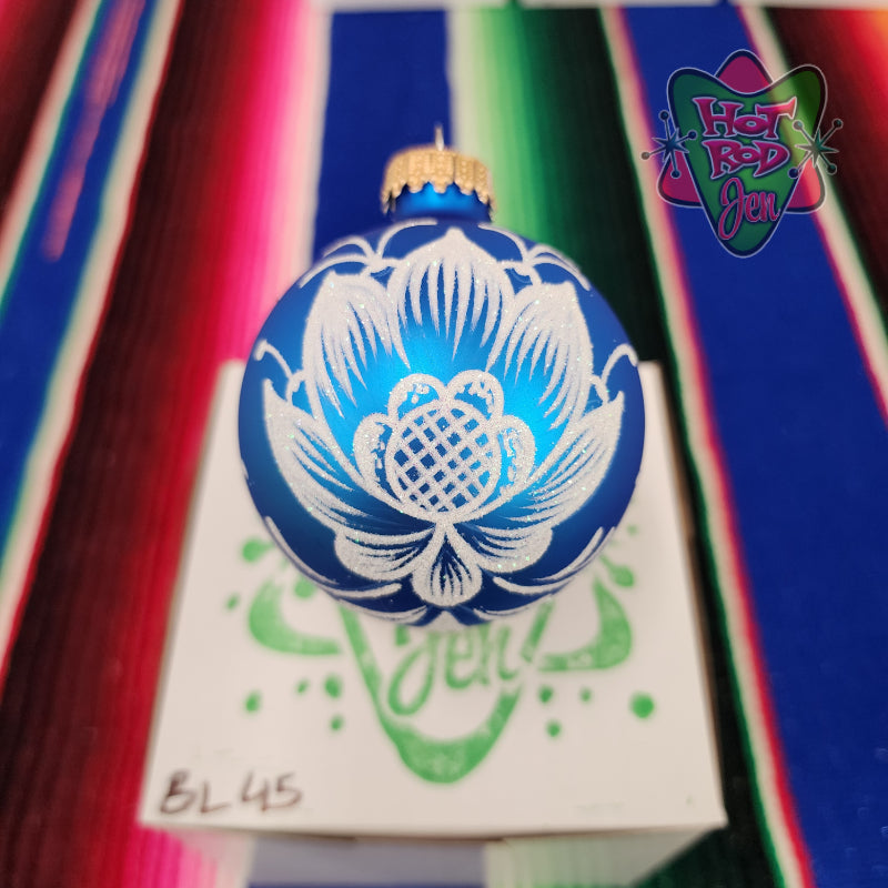 Hand pinstriped/painted glass ornament by Hot Rod Jen