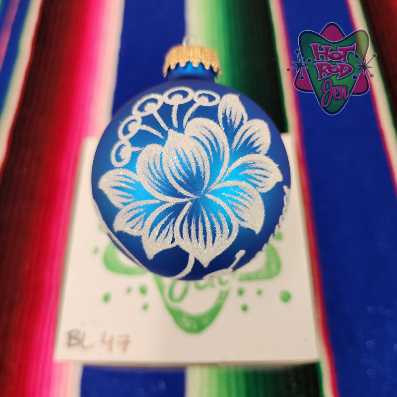 Hand pinstriped/painted glass ornament by Hot Rod Jen