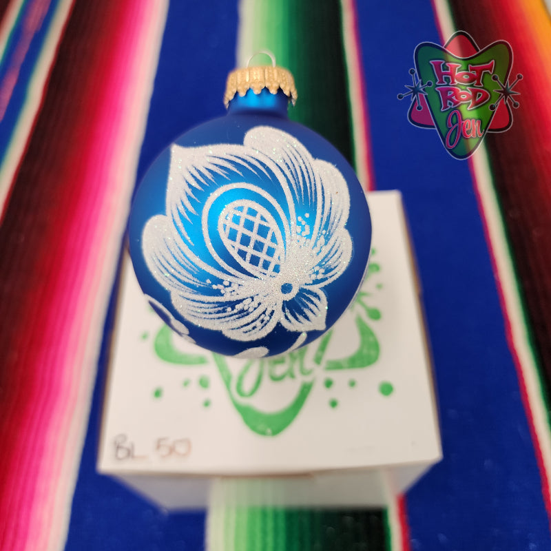 Hand pinstriped/painted glass ornament by Hot Rod Jen