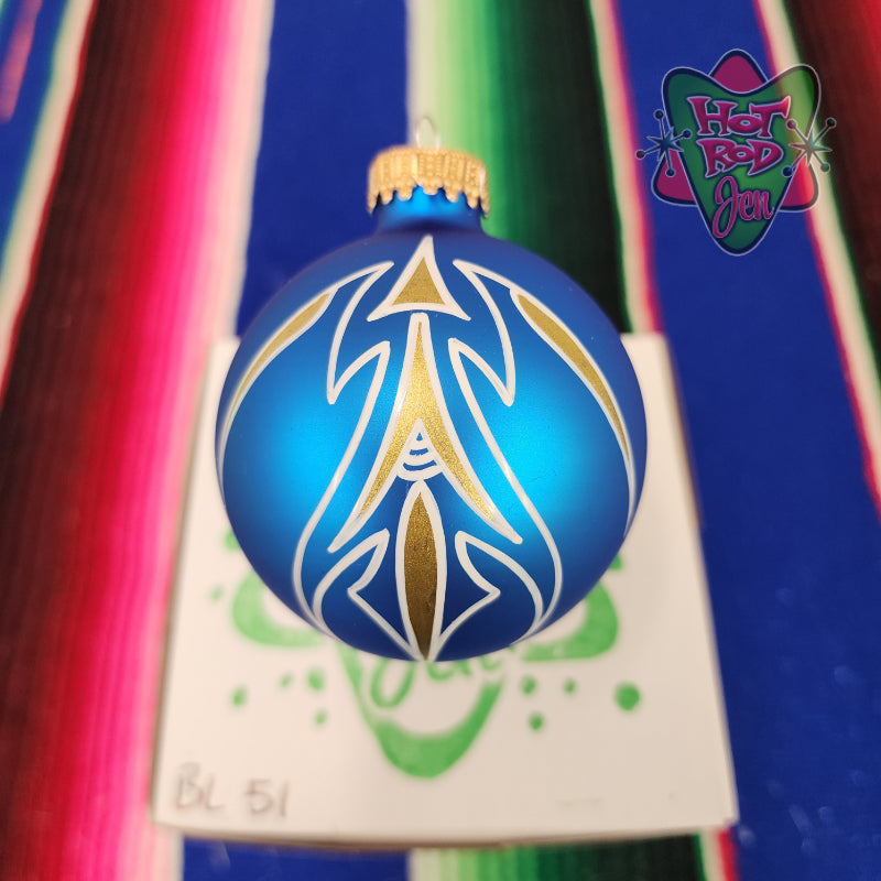 Hand pinstriped/painted glass ornament by Hot Rod Jen