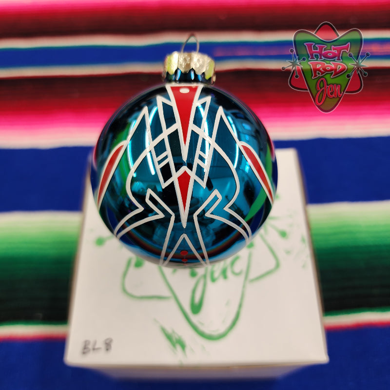 Hand pinstriped/painted glass ornament by Hot Rod Jen