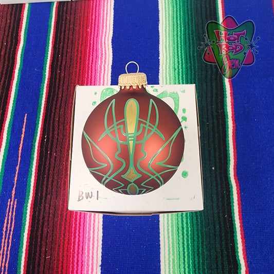 Hand pinstriped/painted glass ornament by Hot Rod Jen