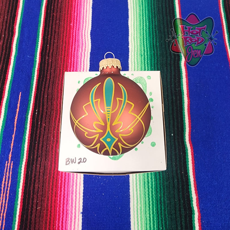 Hand pinstriped/painted glass ornament by Hot Rod Jen