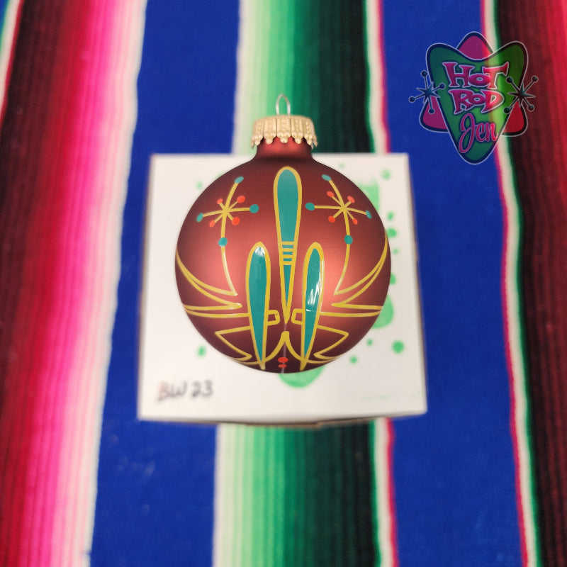 Hand pinstriped/painted glass ornament by Hot Rod Jen