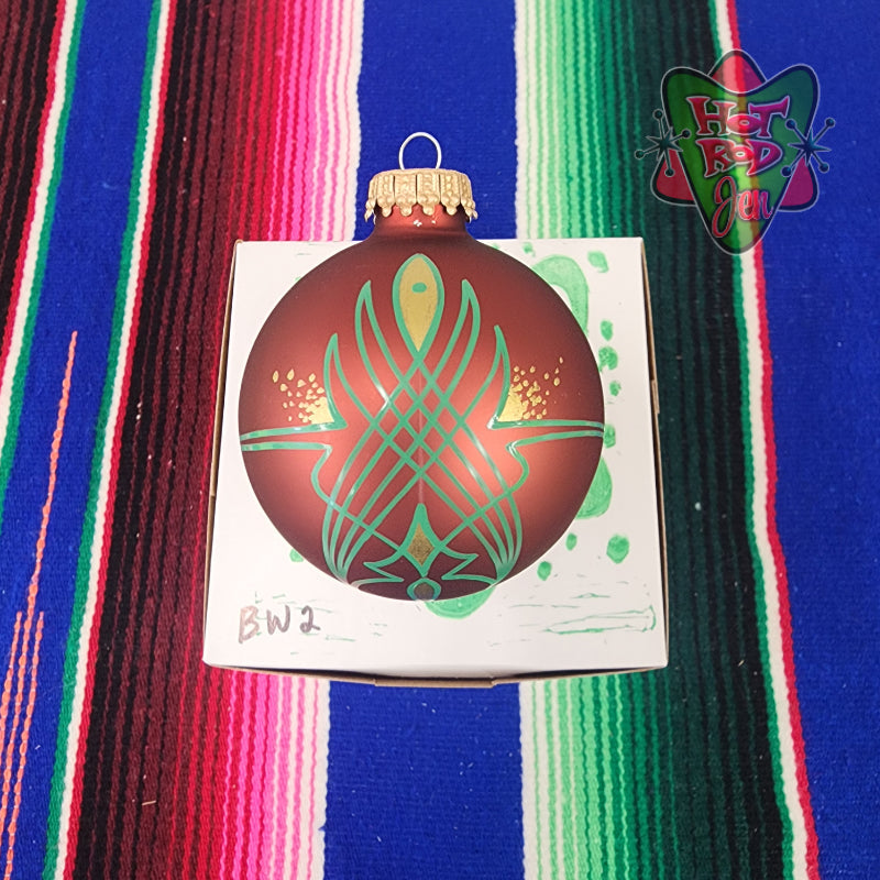 Hand pinstriped/painted glass ornament by Hot Rod Jen