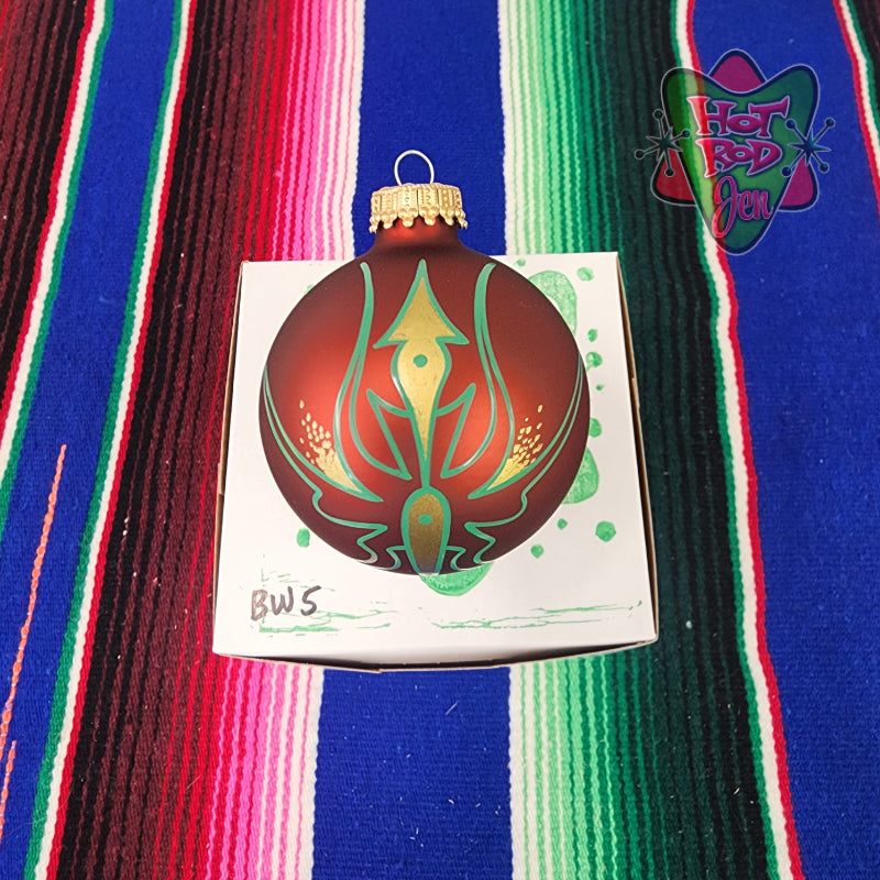 Hand pinstriped/painted glass ornament by Hot Rod Jen