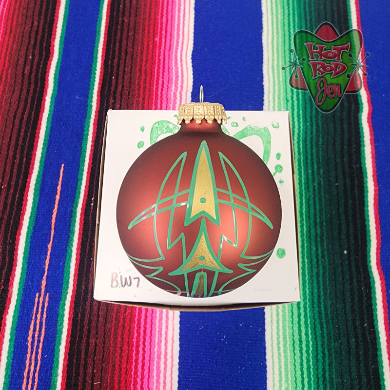 Hand pinstriped/painted glass ornament by Hot Rod Jen