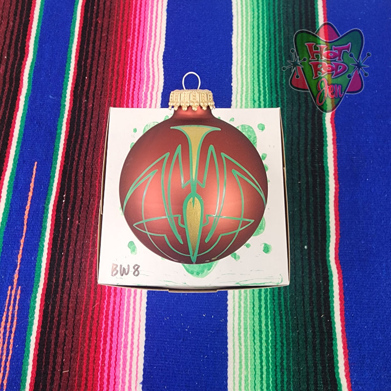 Hand pinstriped/painted glass ornament by Hot Rod Jen