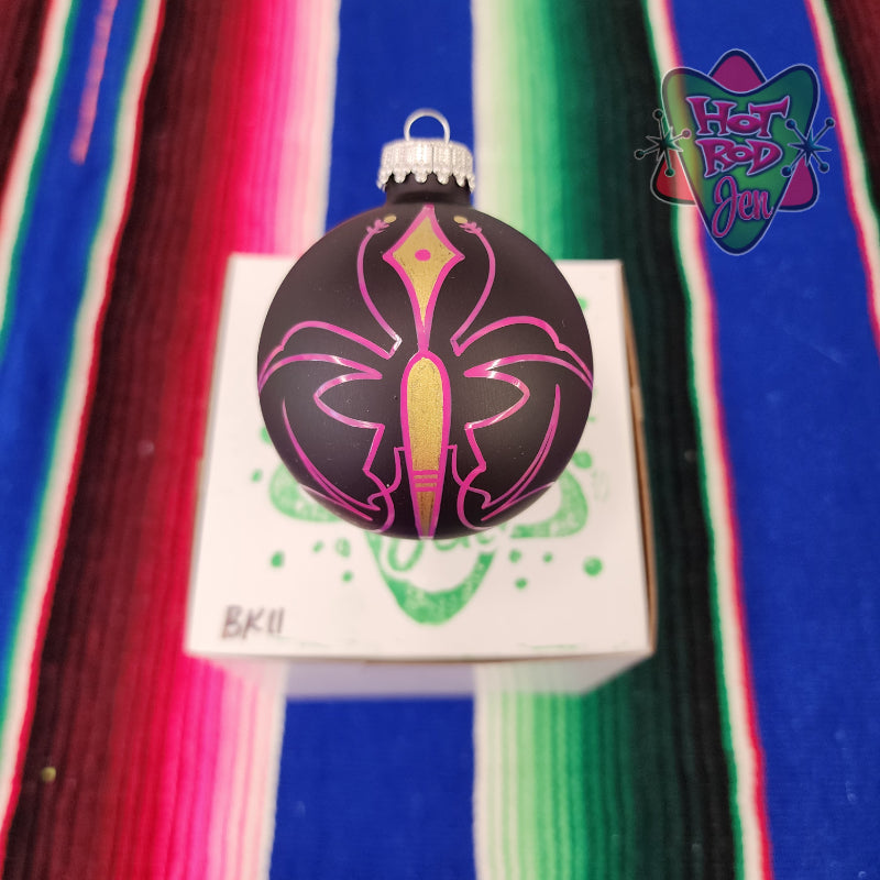 Hand pinstriped/painted glass ornament by Hot Rod Jen