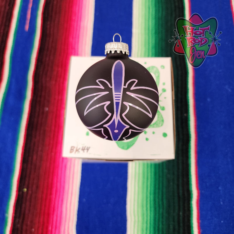 Hand pinstriped/painted glass ornament by Hot Rod Jen