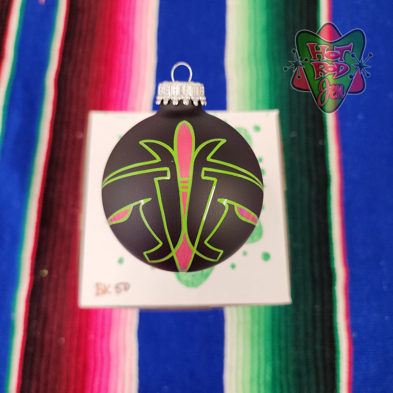 Hand pinstriped/painted glass ornament by Hot Rod Jen