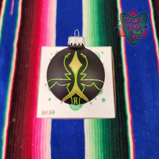 Hand pinstriped/painted glass ornament by Hot Rod Jen