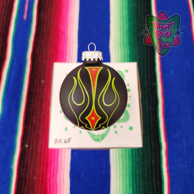 Hand pinstriped/painted glass ornament by Hot Rod Jen
