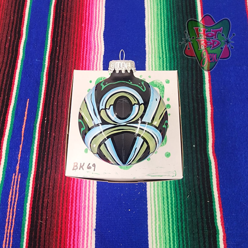 Hand pinstriped/painted glass ornament by Hot Rod Jen