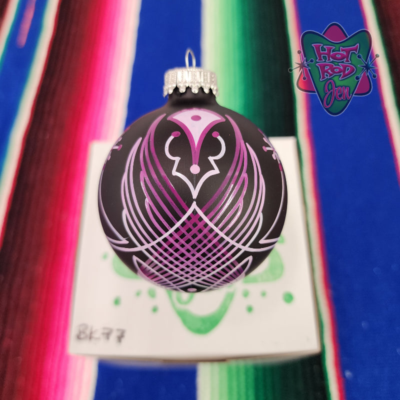 Hand pinstriped/painted glass ornament by Hot Rod Jen