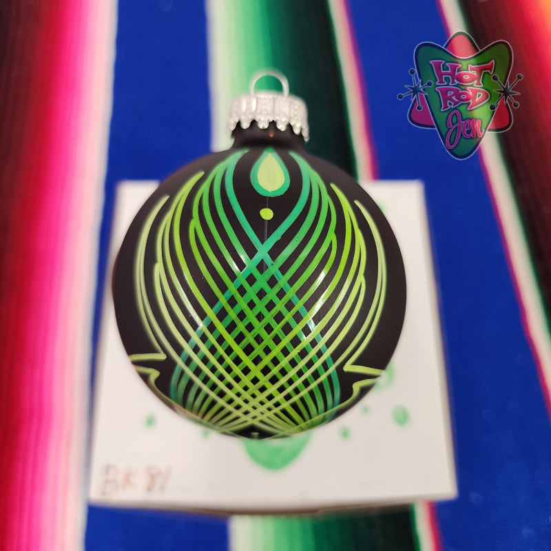 Hand pinstriped/painted glass ornament by Hot Rod Jen