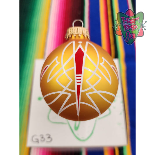 Hand pinstriped/painted glass ornament by Hot Rod Jen