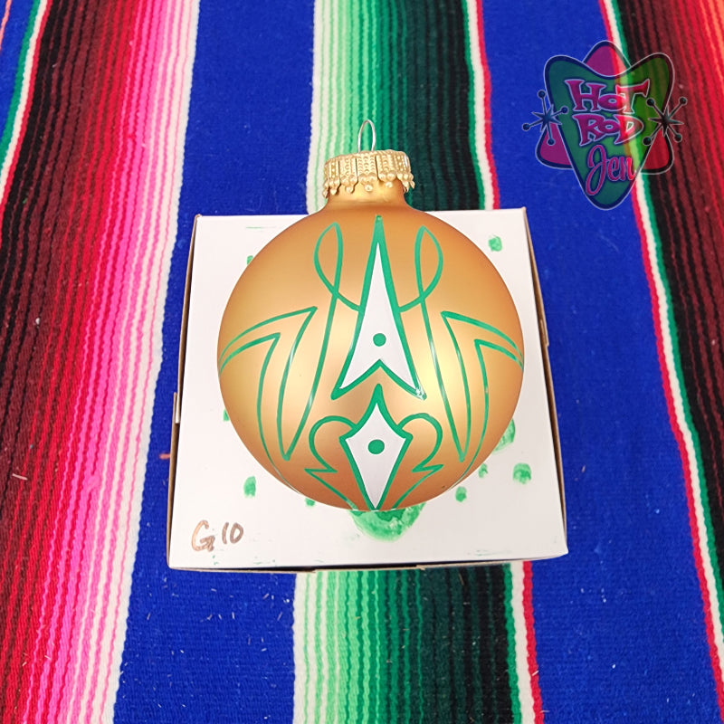 Hand pinstriped/painted glass ornament by Hot Rod Jen