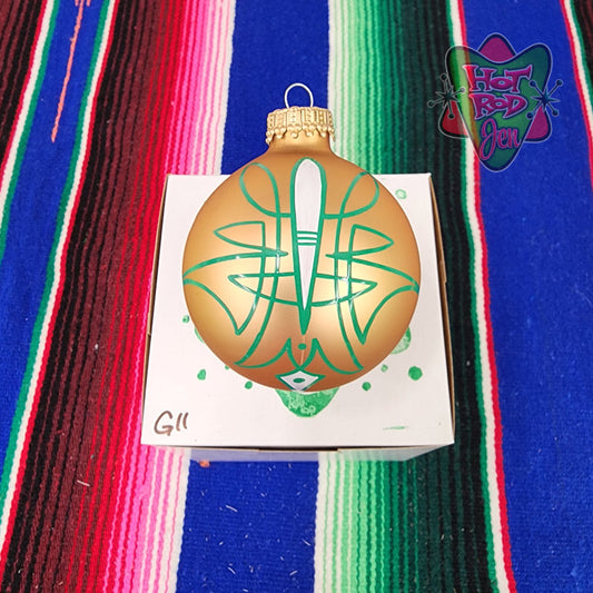 Hand pinstriped/painted glass ornament by Hot Rod Jen