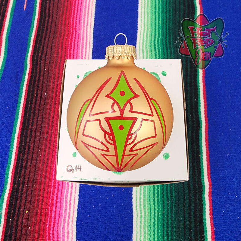 Hand pinstriped/painted glass ornament by Hot Rod Jen