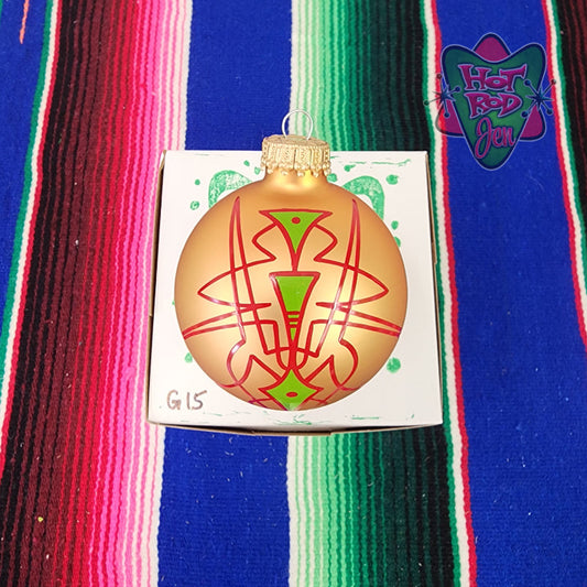 Hand pinstriped/painted glass ornament by Hot Rod Jen