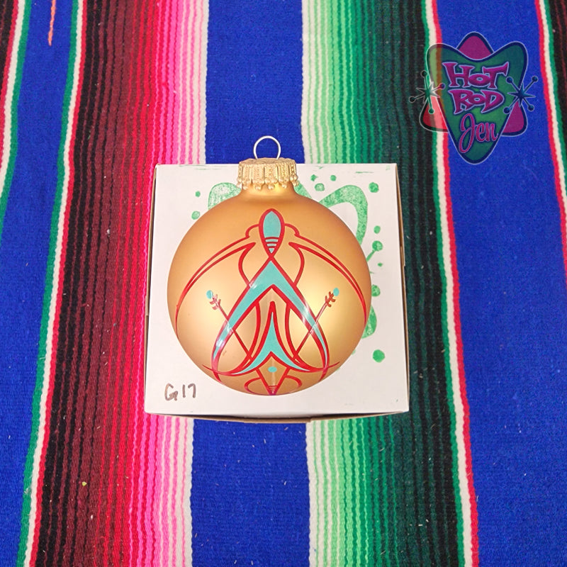 Hand pinstriped/painted glass ornament by Hot Rod Jen