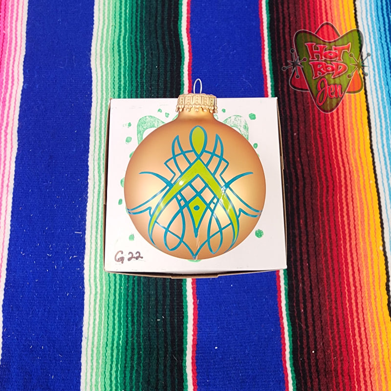 Hand pinstriped/painted glass ornament by Hot Rod Jen