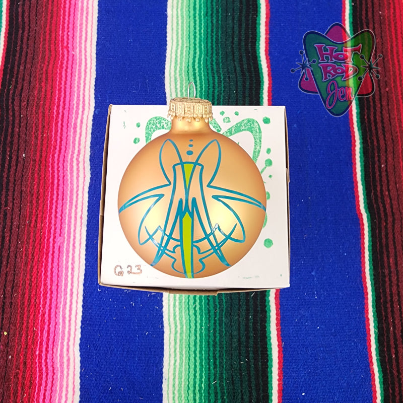 Hand pinstriped/painted glass ornament by Hot Rod Jen