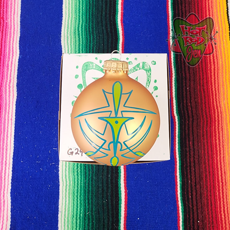 Hand pinstriped/painted glass ornament by Hot Rod Jen