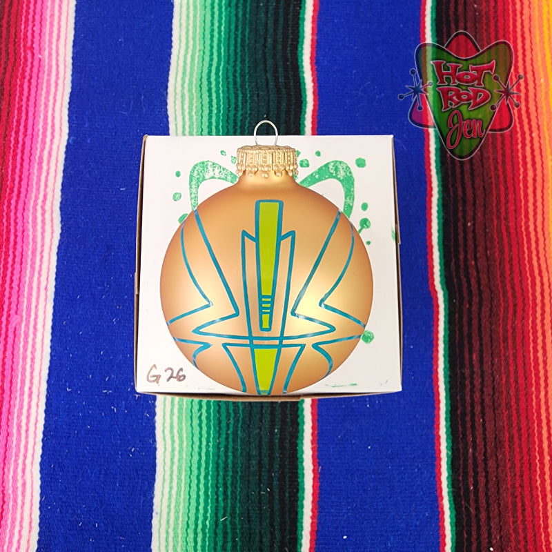 Hand pinstriped/painted glass ornament by Hot Rod Jen