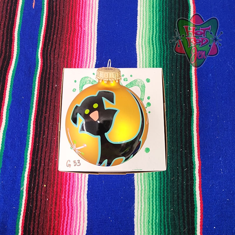 Hand pinstriped/painted glass ornament by Hot Rod Jen