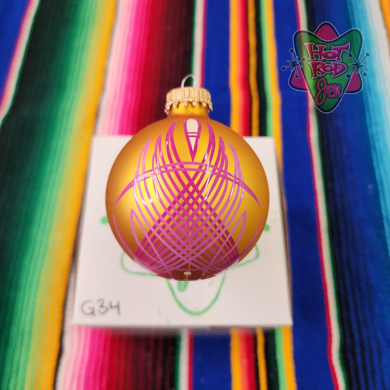 Hand pinstriped/painted glass ornament by Hot Rod Jen