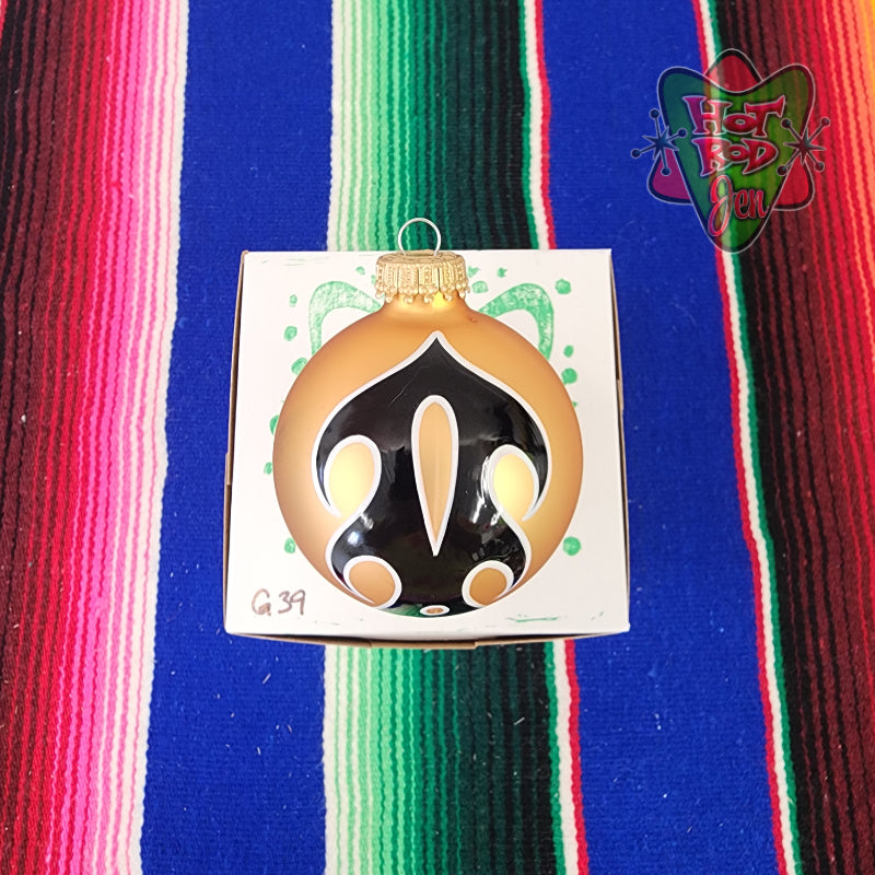 Hand pinstriped/painted glass ornament by Hot Rod Jen