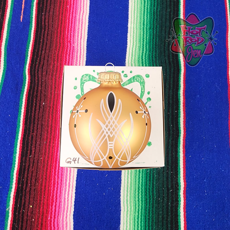 Hand pinstriped/painted glass ornament by Hot Rod Jen