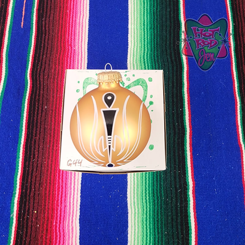 Hand pinstriped/painted glass ornament by Hot Rod Jen