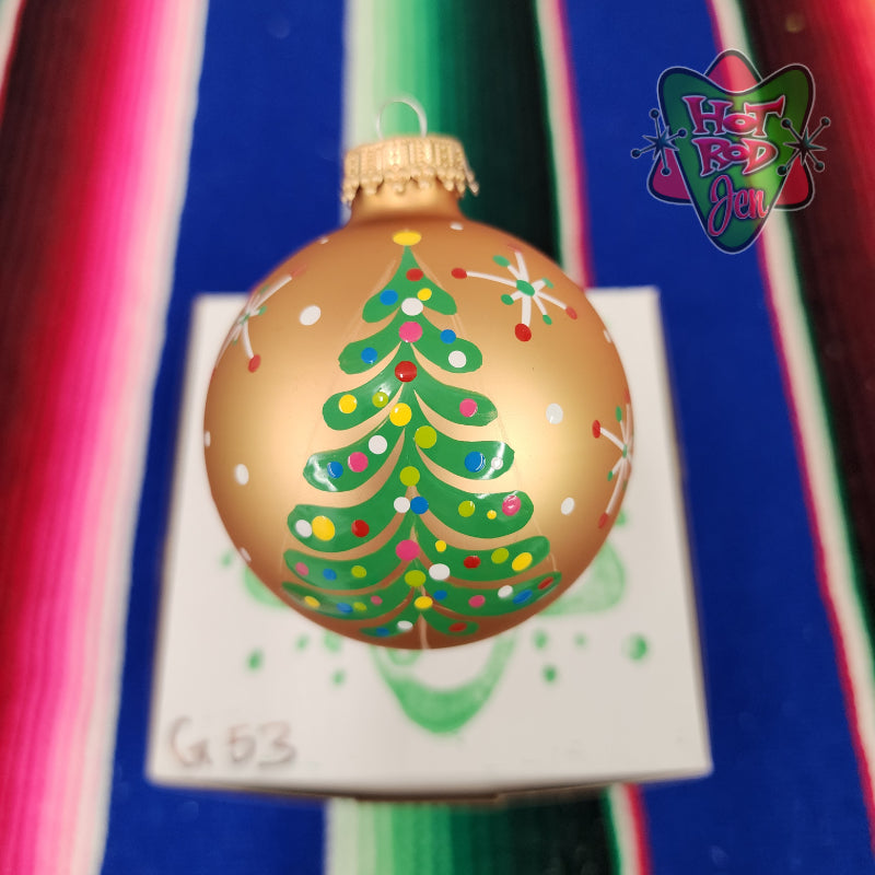 Hand pinstriped/painted glass ornament by Hot Rod Jen