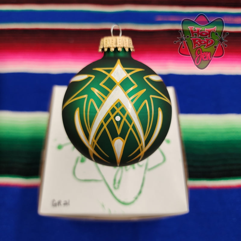 Hand pinstriped/painted glass ornament by Hot Rod Jen