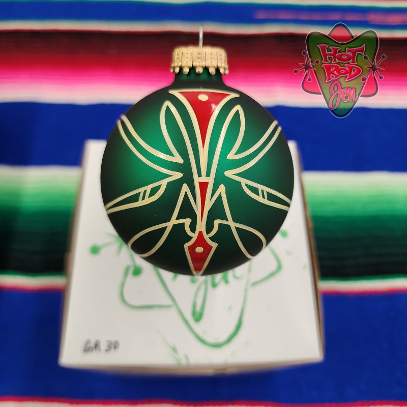 Hand pinstriped/painted glass ornament by Hot Rod Jen