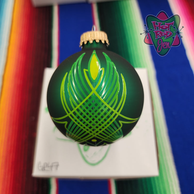 Hand pinstriped/painted glass ornament by Hot Rod Jen